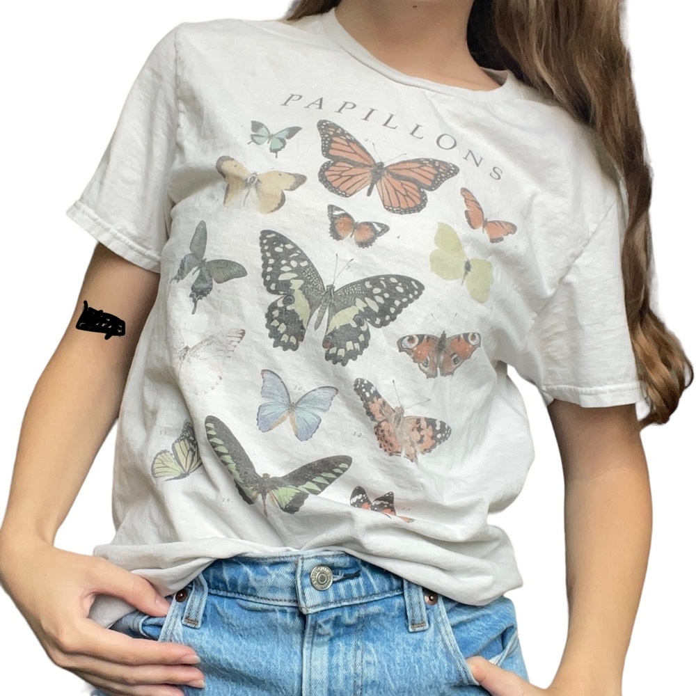 Urban Outfitters White Butterfly Downtown Girl Casual Back to School Tee Shirt